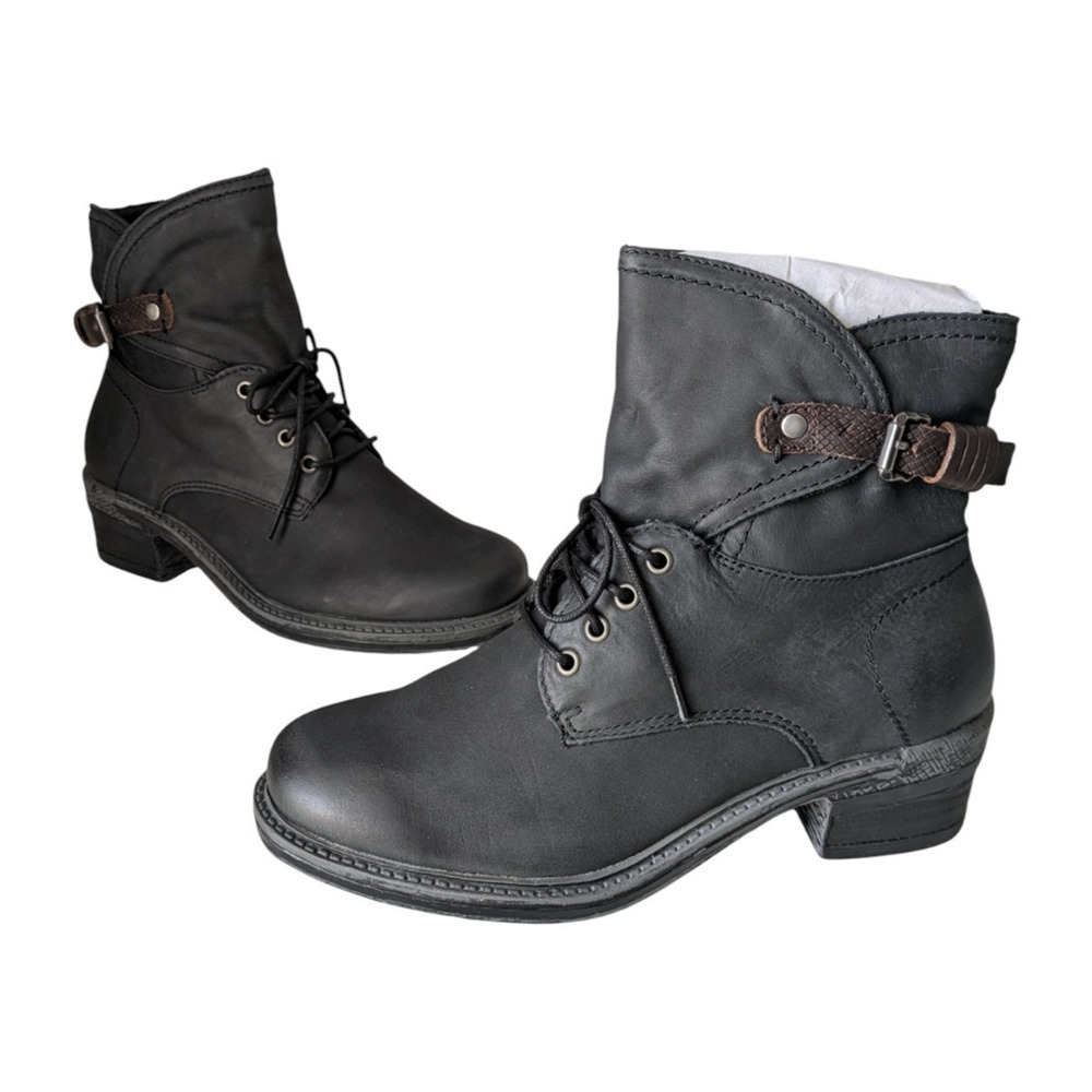 OTBT Gallivant Black Leather Combat Boots New Size 7.5 Ankle Lace Up Buckle Zip